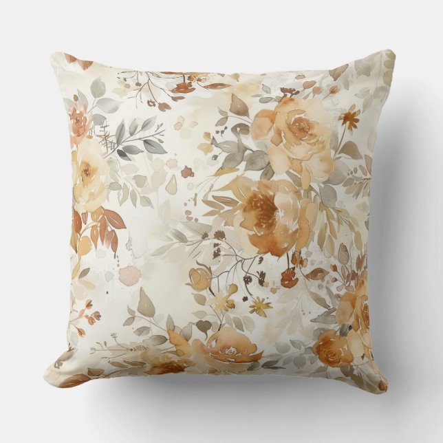 Cozy Autumn Floral Botanical Print Throw Pillow (Front)