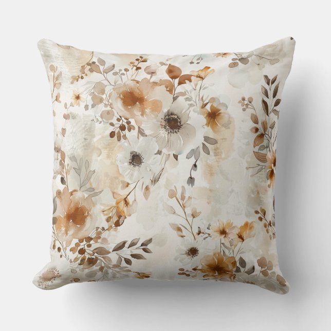 Cozy Autumn Floral Botanical Print Tote Bag Throw Pillow (Front)
