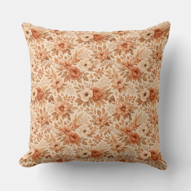 Cozy Autumn Floral Pattern Throw Pillow (Front)