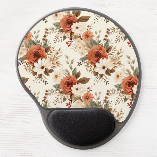 Cozy Autumn Floral Print Digital Art Gel Mouse Pad (Front)