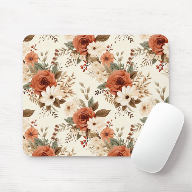 Cozy Autumn Floral Print Digital Art Mouse Pad (With Mouse)