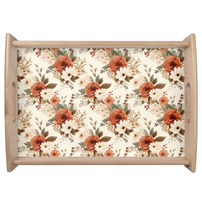 Cozy Autumn Floral Print Digital Art Serving Tray (Front)