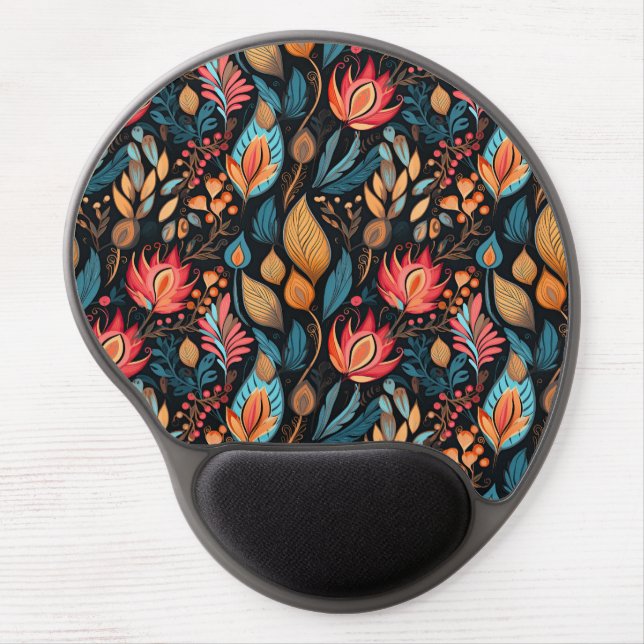 Cozy Autumn Floral Print Digital Folk Art Gel Mouse Pad (Front)