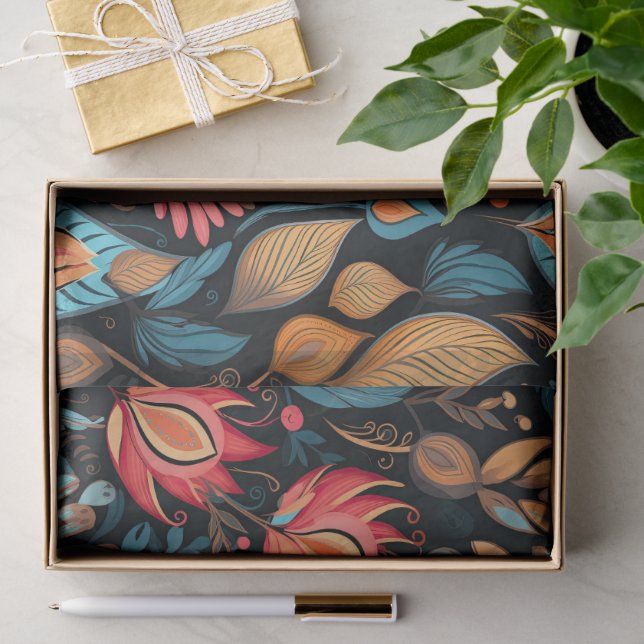 Cozy Autumn Floral Print Digital Folk Art Tissue Paper (Gift)