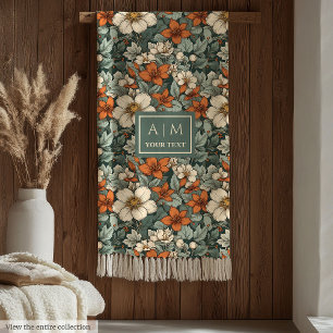 Cozy Autumn Floral Sage Terracotta Rust Colors Fleece Blanket