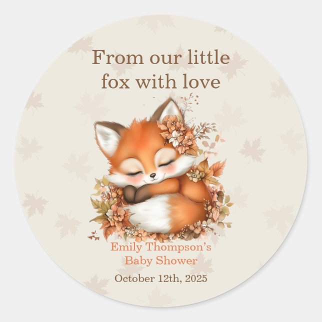 Cozy Autumn Fox Baby Shower Cozy Woodland Party Classic Round Sticker (Front)