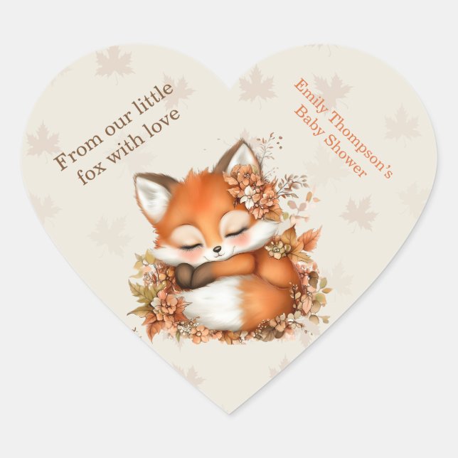 Cozy Autumn Fox Baby Shower Cozy Woodland Party Heart Sticker (Front)