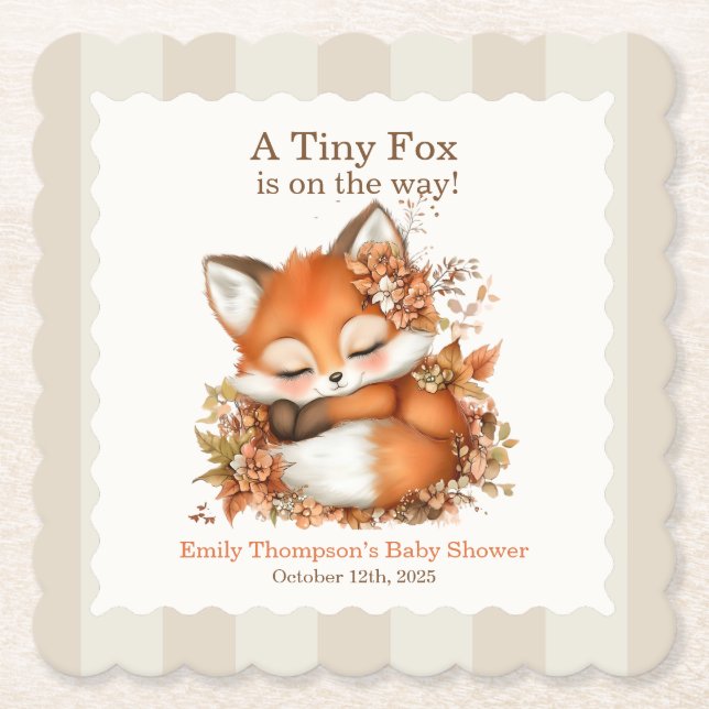 Cozy Autumn Fox Baby Shower Cozy Woodland Party Paper Coaster (Front)