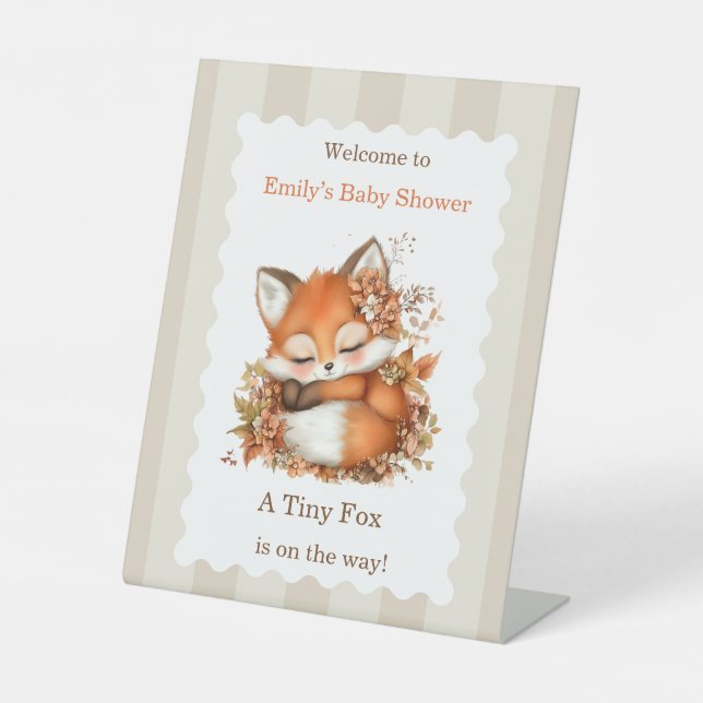 Cozy Autumn Fox Baby Shower Cozy Woodland Party Pedestal Sign (Front)