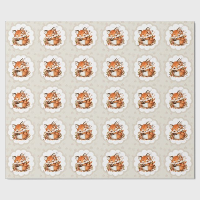 Cozy Autumn Fox Baby Shower Cozy Woodland Party Wrapping Paper (Flat)
