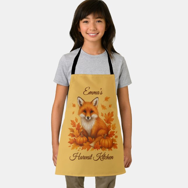 cozy autumn fox - harvest kitchen & Name script  Apron (Insitu)