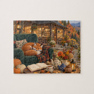 Cozy Autumn Fox Tea Cottage Jigsaw Puzzle