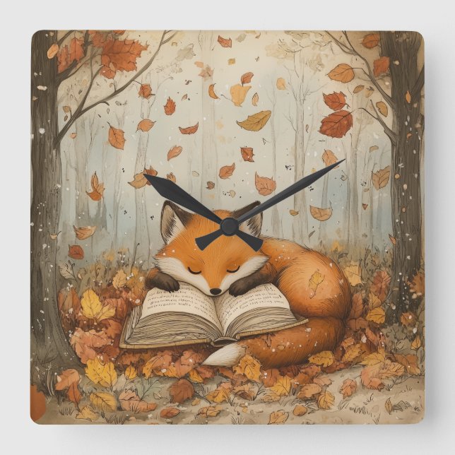 Cozy Autumn Fox Wall Clock (Front)
