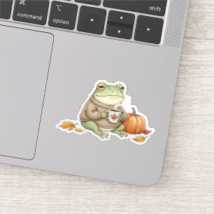 Cozy Autumn Frog Kawaii Pumpkin Spice Latte Sticker
