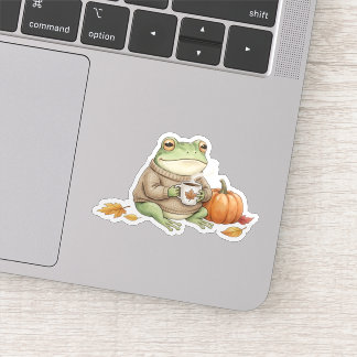Cozy Autumn Frog Kawaii Pumpkin Spice Latte Sticker