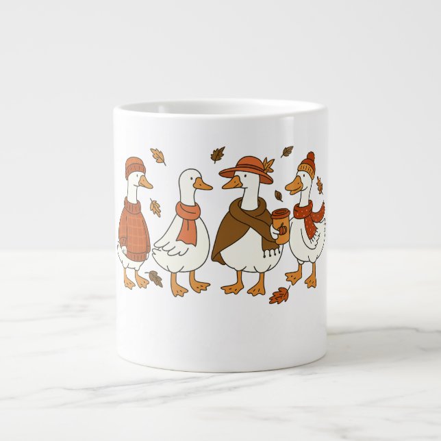 Cozy Autumn Geese – Fall Season Animal Illustratio Giant Coffee Mug (Front)