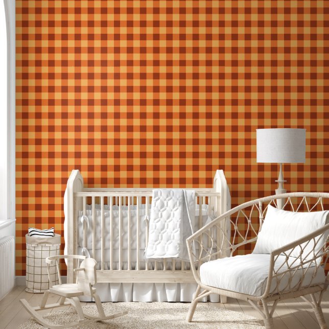Cozy Autumn Gingham Plaid Seamless Pattern Wallpaper (Kids)