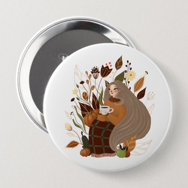 Cozy Autumn Girl Button (Front & Back)