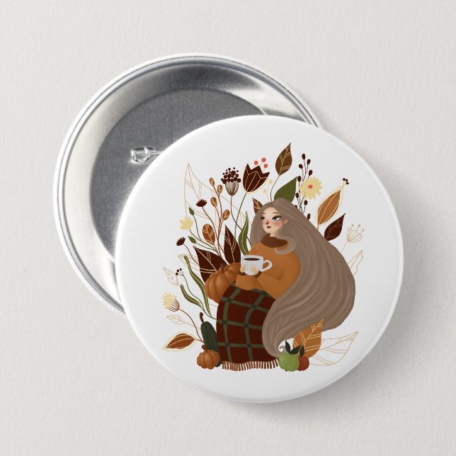 Cozy Autumn Girl Button (Front & Back)