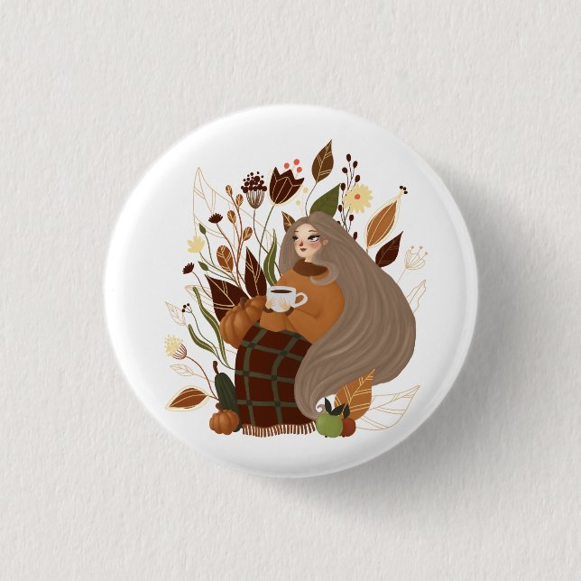 Cozy Autumn Girl Button (Front)