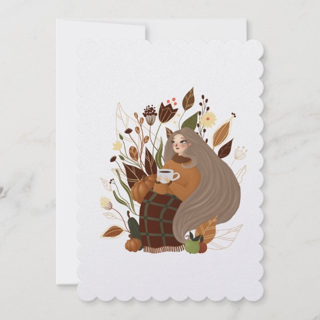 Cozy Autumn Girl Holiday Card (Front)