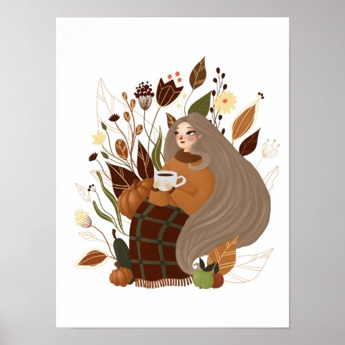 Cozy Autumn Girl Poster