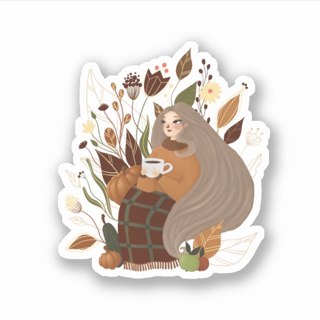 Cozy Autumn Girl Sticker (Front)