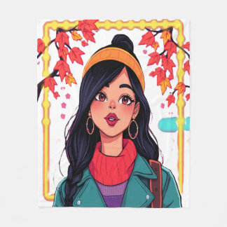 Cozy Autumn Girl Under the Leaves – Art Blanket