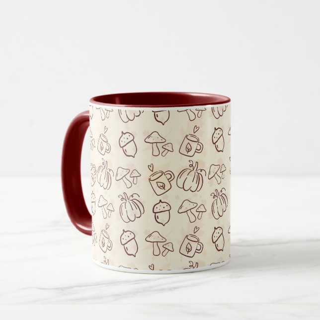 Cozy Autumn Harvest Doodle Pattern Mug (Front Left)