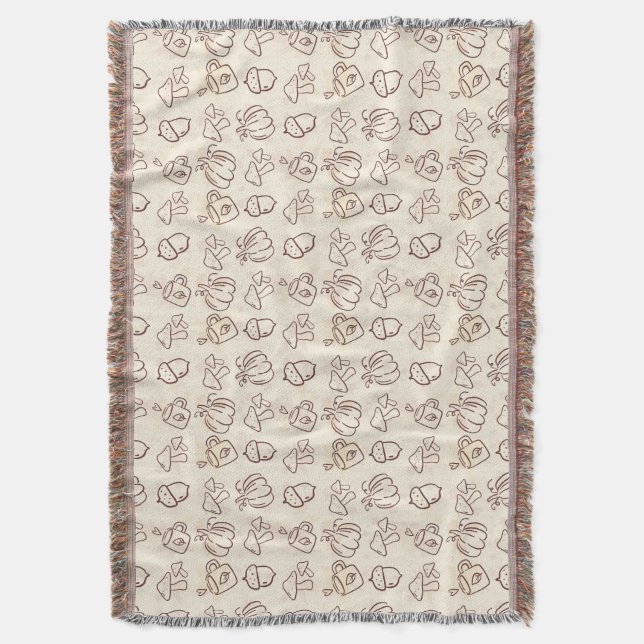 Cozy Autumn Harvest Doodle Pattern Woven Throw Bla Blanket (Front Vertical)