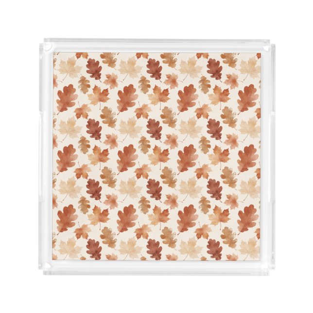 Cozy Autumn Leaf Pattern Acrylic Tray (Front)