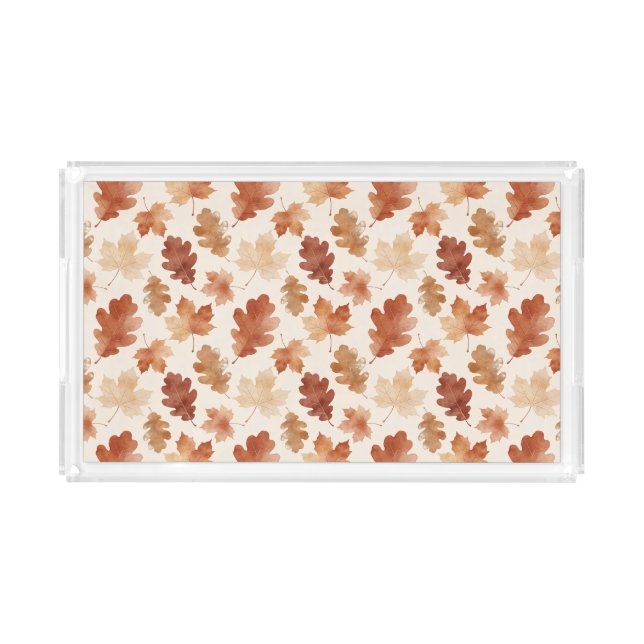 Cozy Autumn Leaf Pattern Acrylic Tray (Front)