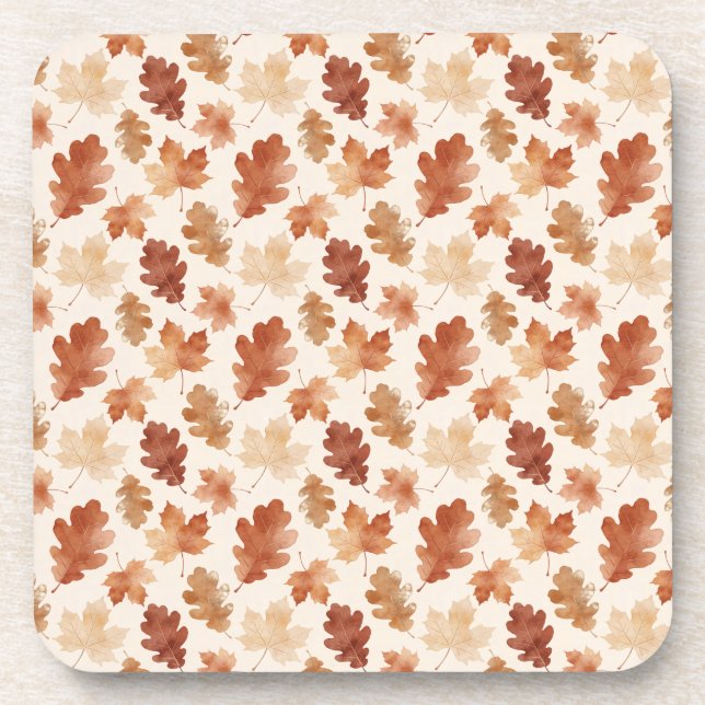 Cozy Autumn Leaf Pattern Beverage Coaster (Front)
