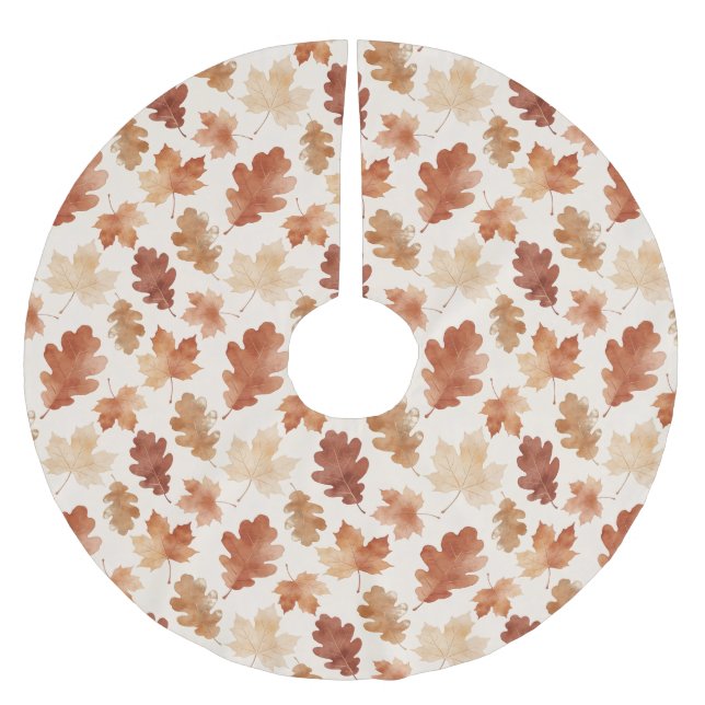 Cozy Autumn Leaf Pattern Brushed Polyester Tree Skirt (Front)