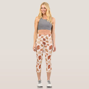 Cozy Autumn Leaf Pattern Capri Leggings