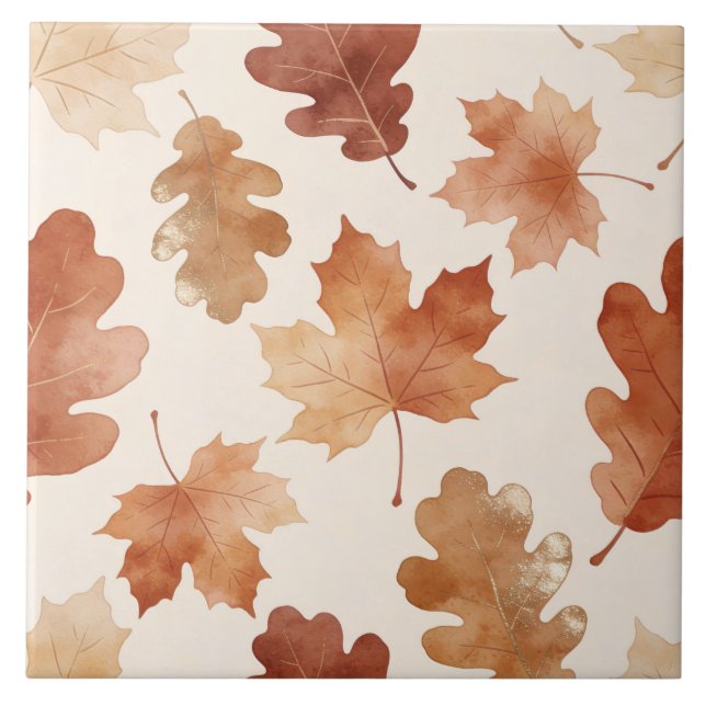 Cozy Autumn Leaf Pattern Ceramic Tile (Front)