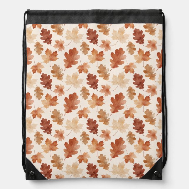 Cozy Autumn Leaf Pattern Drawstring Bag (Front)