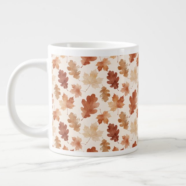 Cozy Autumn Leaf Pattern Giant Coffee Mug (Left)
