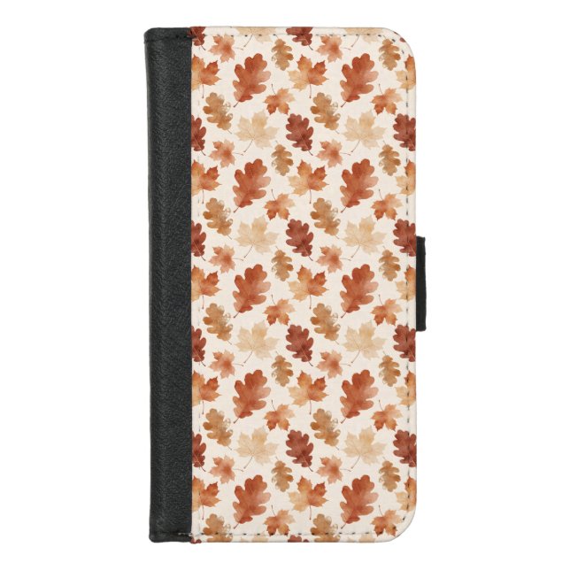Cozy Autumn Leaf Pattern iPhone Wallet Case (Front)
