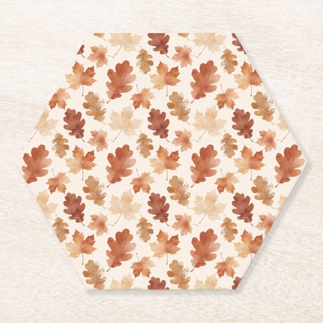 Cozy Autumn Leaf Pattern Paper Coaster (Front)