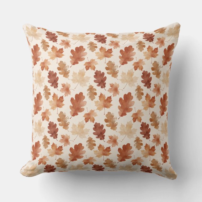 Cozy Autumn Leaf Pattern Throw Pillow (Front)