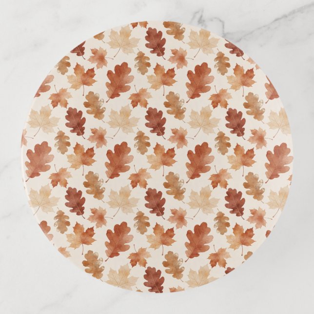 Cozy Autumn Leaf Pattern Trinket Tray (Front)