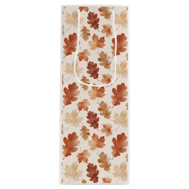 Cozy Autumn Leaf Pattern Wine Gift Bag (Front)