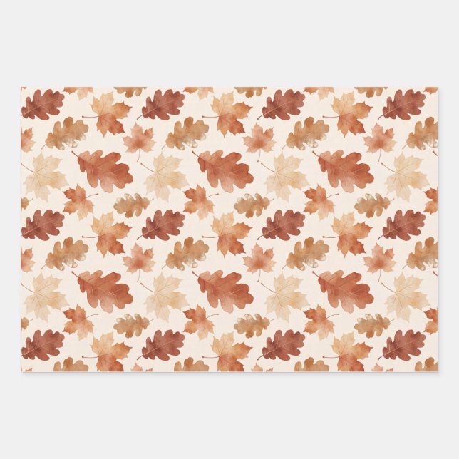 Cozy Autumn Leaf Pattern Wrapping Paper Sheets (Front)