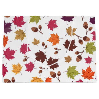Cozy Autumn Leaves and Acorns Fall Pattern Large Gift Bag