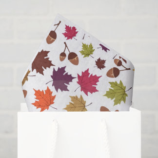 Cozy Autumn Leaves and Acorns Fall Pattern Tissue Paper