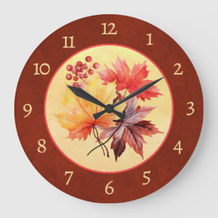 Cozy Autumn Leaves and Colors Analog Large Clock