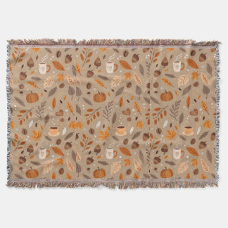 Cozy Autumn Leaves and Pumpkin Pattern Throw  Blanket