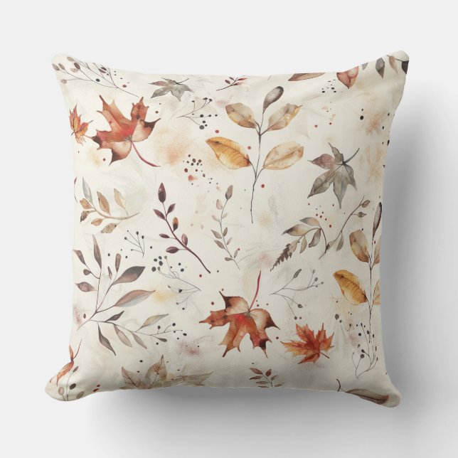 Cozy Autumn Leaves Botanical Print Throw Pillow (Front)