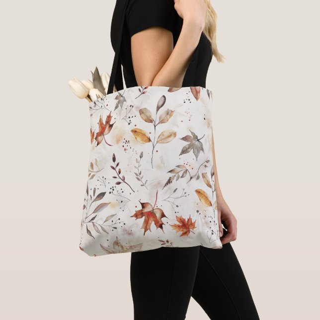 Cozy Autumn Leaves Botanical Print Tote Bag (Close Up)